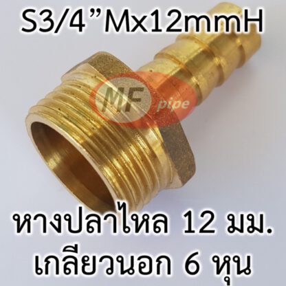 ข้อต่อทองเหลืองหางปลาไหล 1/2" (4 หุน) เกลียวนอก 3/4"